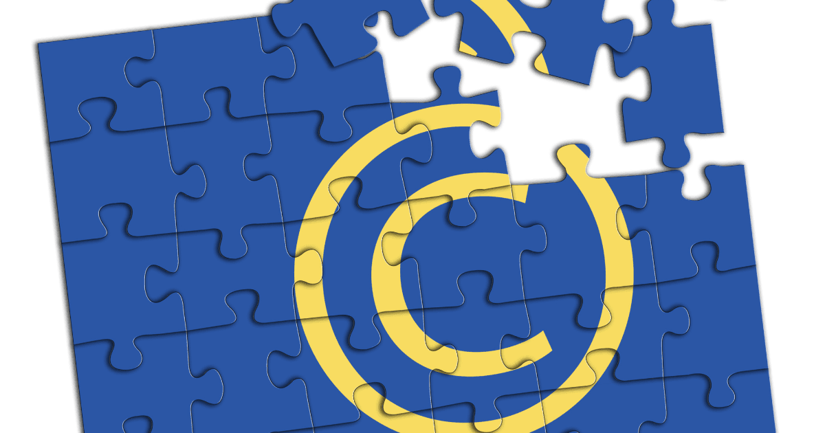 compliance of a small c inside a yellow circle broken up blue puzzle pieces showing that the circle is open with issues at the compliance gap